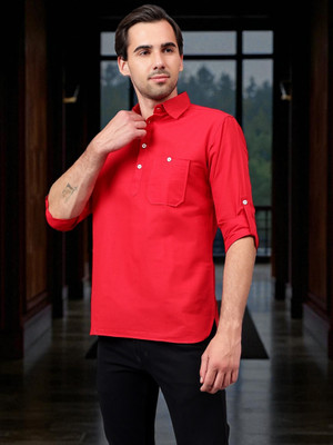 FireFish Men Solid A-line Kurta(Red)