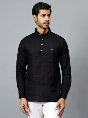 FireFish Men Solid Straight Kurta(Black)