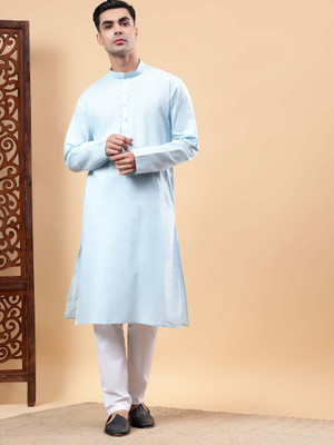 Yugnik Men Solid A-line Kurta(Light Blue)