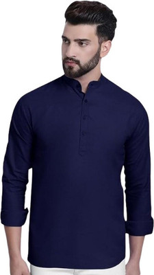 SuperTrend Men Embroidered Straight Kurta(Dark Blue)