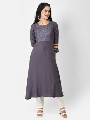 Span Women Self Design A-line Kurta(Purple)