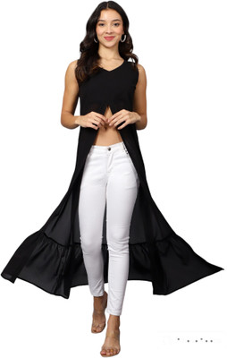 VESICLE Women Solid Frontslit Kurta(Black)