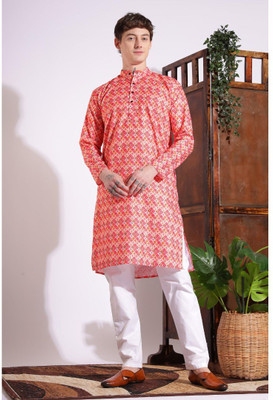 khaddarvas Men Printed A-line Kurta(Red)