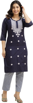 MANVIK FASHION Women Embroidered A-line Kurta(Blue, White)
