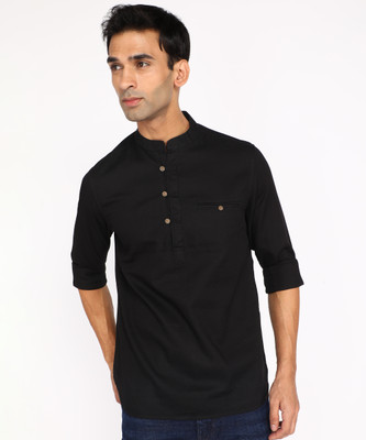 Spykar Men Solid Straight Kurta(Black)