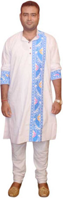 Tuh Men Printed A-line Kurta(White, Blue)