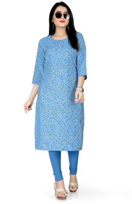 DUTT TEXTILE Women Floral Print Straight Kurta(Blue)