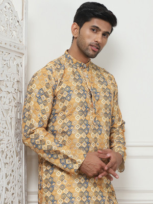 ANOUK Men Printed Straight Kurta(Yellow)