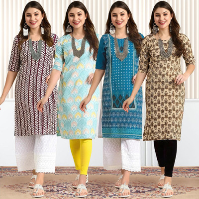 1 Stop Fashion Women Printed Straight Kurta(Multicolor)