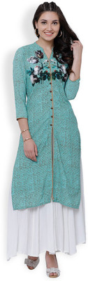 Vishudh Women Printed Straight Kurta(Light Blue)
