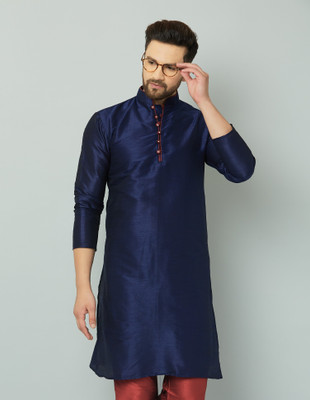 LEMONX Men Solid Straight Kurta(Blue)