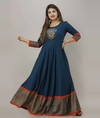 Navish Creations Women Embroidered Anarkali Kurta(Blue)