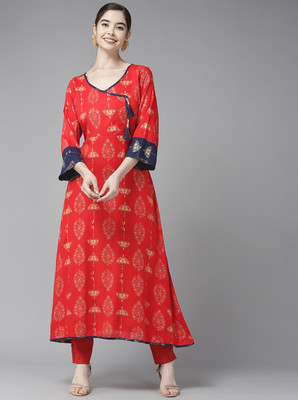 Sangria Women Printed A-line Kurta(Red)