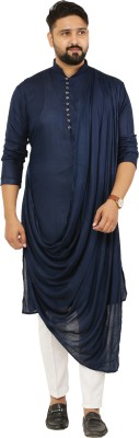 kiaz fashion Men Self Design Asymmetric Kurta(Dark Blue)