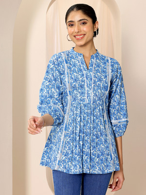 LIBAS Women Printed A-line Kurta(Blue)