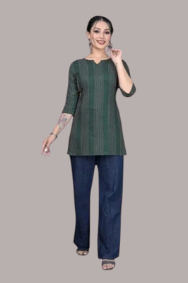 THEICON Women Striped A-line Kurta(Green)