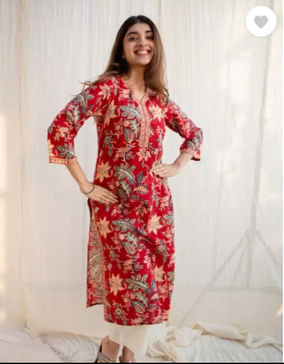 GOPALISONS Women Printed Straight Kurta(Red)