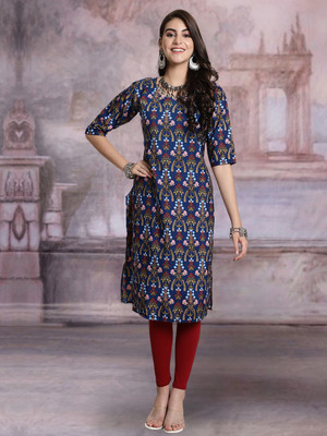 Moda Rapido Women Printed Straight Kurta(Multicolor)
