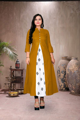 Tradenest International Women Printed A-line Kurta(Yellow, White, Grey)