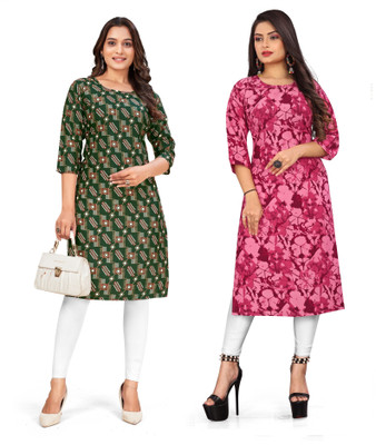 dharmanandan creation Women Printed Straight Kurta(Multicolor)