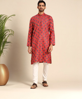 Rajubhai Hargovindas Men Abstract Straight Kurta(Red)
