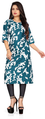 zindora Women Printed Straight Kurta(Blue)