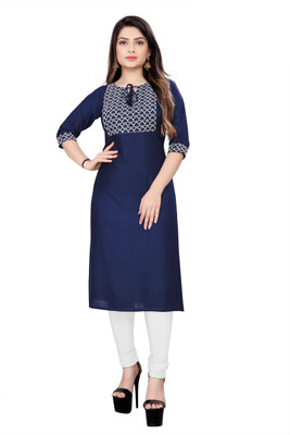 Top Shop Women Self Design Straight Kurta(Dark Blue)