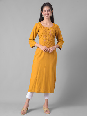 Dollar Missy Women Self Design Straight Kurta(Yellow)