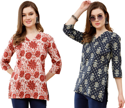 Timyka Women Printed Straight Kurta(Black, Brown)