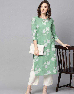 ANJALISALESCORP Women Printed Straight Kurta(Green)
