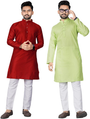 DHASU TRENDZ Men Solid Straight Kurta(Green, Maroon)