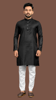 Biswas Mamta Men Solid Straight Kurta(Black)