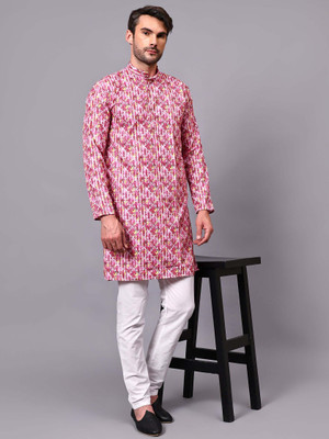 FireFish Men Self Design A-line Kurta(Red)