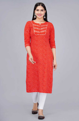 HANUTEE FAB Women Printed Straight Kurta(Red, White)
