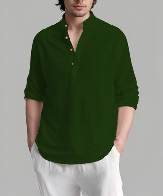 UNIFAV Men Solid Straight Kurta(Dark Green)