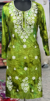 MS CHIKAN Women Embroidered Straight Kurta(Green)