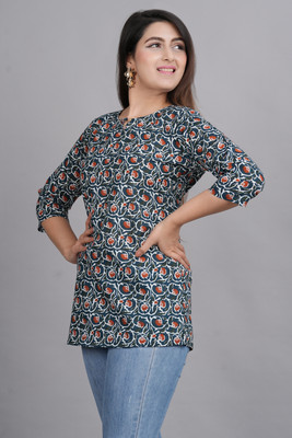 Shopaxis Women Printed Straight Kurta(Dark Blue)