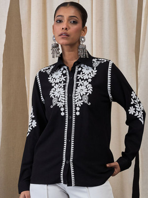 ANOUK Women Printed Straight Kurta(Black)