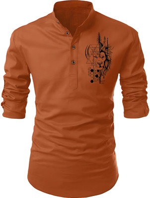 Fashion Marts Men Printed Straight Kurta(Brown)