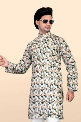 Nirwear Men Printed Straight Kurta(Grey)