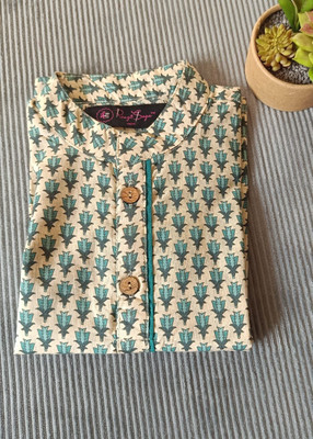 Rangi Saga Boys Printed Straight Kurta(Blue, Beige)