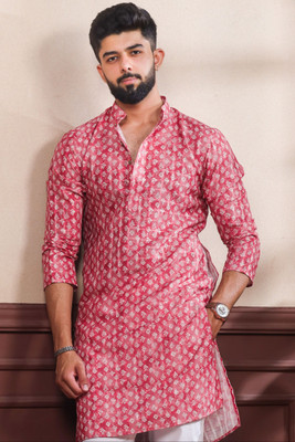 Koshin Men Printed Straight Kurta(Red)