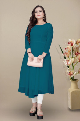 Lakshya Fashion Women Solid Flared Kurta(Dark Blue)