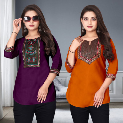 FSR Women Printed A-line Kurta(Orange, Purple)