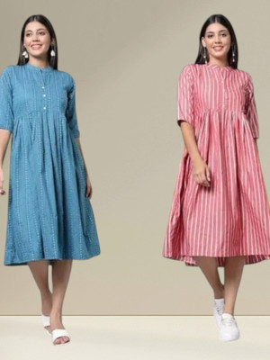 Texpa Fashion Women Ethnic Dress Multicolor Below Knee Dress