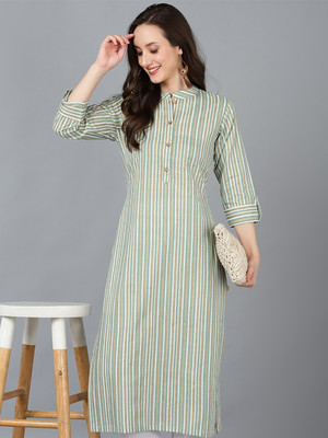 AHIKA Women Printed Straight Kurta(Green)