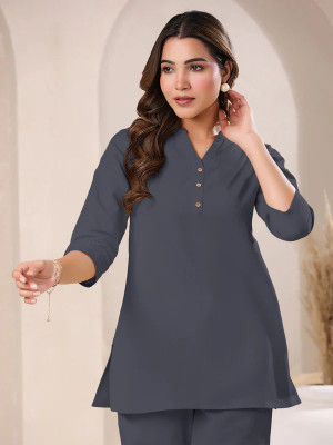 MIRHANIKA Women Solid A-line Kurta(Grey)