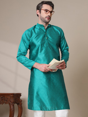 ADHIRAJAN Men Solid Straight Kurta(Green)