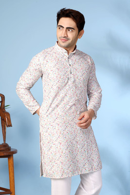 vastraveda Men Printed Straight Kurta(Multicolor)