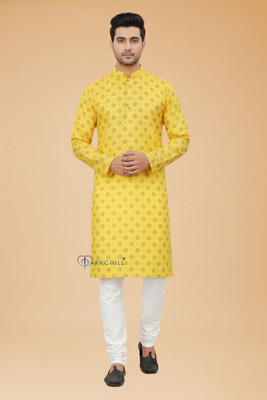 DARKCHILL Men Printed, Geometric Print A-line Kurta(Yellow)